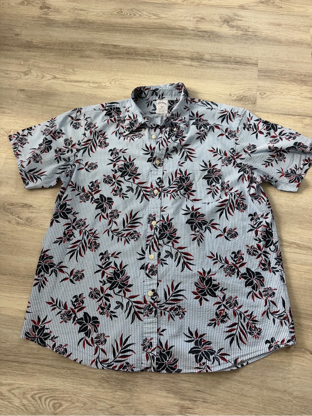 Brooks Brothers Short-Sleeve Floral Button-Down Shirt - Light Blue/Navy Blue/Red